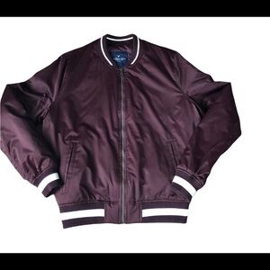 American Eagle AEO Bomber Satin Full Zip Jacket Burgundy Size M Quilted Lining